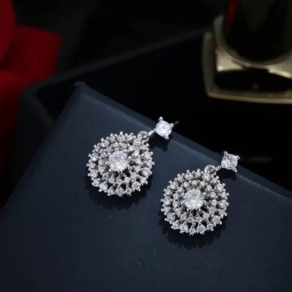 14k Gold Fancy Diamonds Drop Earrings Sterling Silver - Picture 2 of 8